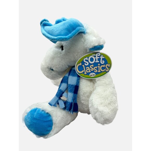 Chosun Soft Classics White Moose Plush 10" Blue Antlers Scarf Stuffed Animal - Picture 7 of 12